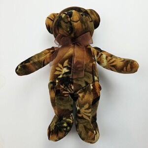 Bestever Tropical Print Teddy Bear Velvet Stuffed Plush 12" With Bow Palm Trees